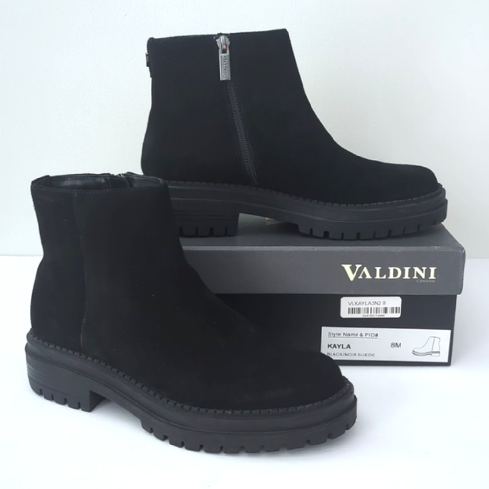 Valdini Lug Sole Suede Waterproof Black Boots  Canada Kayla size 8 LIKE NEW